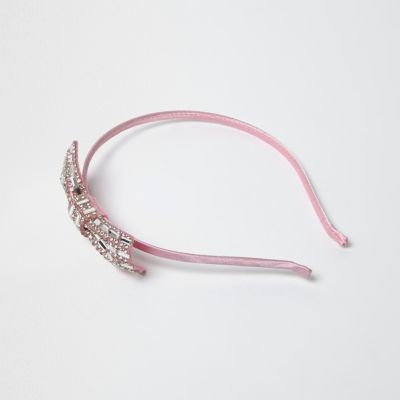 Girls pink diamant&#233; bow hair band